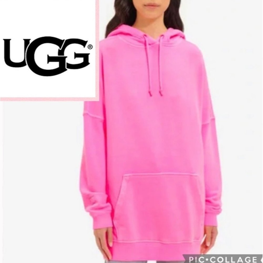 UGG RTW Neon Pink Simone Velvet Trim Boyfriend Pullover Hoodie Size Medium
